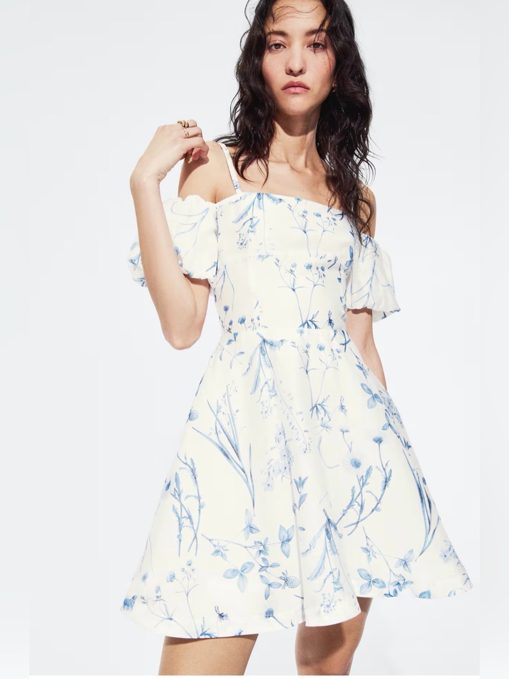 LINEN-BLEND OPEN-SHOULDER SUMMER MINI FLORAL DRESS SZ XS LIKE NEW (without tags)